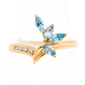 14KYG Dark Aquamarine and Diamond Ring, Size 5.5