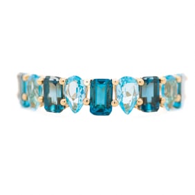 14k Yellow Gold 2.69ctw London Blue and Swiss Blue Topaz Alternating Gemstone Band by Effy