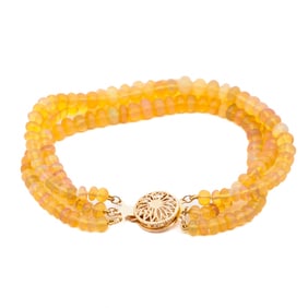 14k Yellow Gold Triple Strand Ethiopian Opal Bead Bracelet 50cttw 7.5"