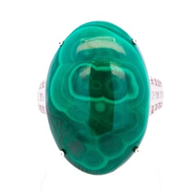 Magical 18KWG Malachite & Diamond Ring, Size 7