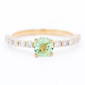 14KYG Mint Green Garnet & Diamond Solitaire RIng, Size 7