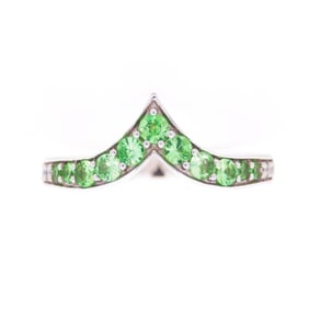 18KWG Mint Tsavorite & Diamond Chevron Ring, Size 7