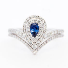 18KYG .27ct Benitoite & .58ctw Diamond Ring, Size 7