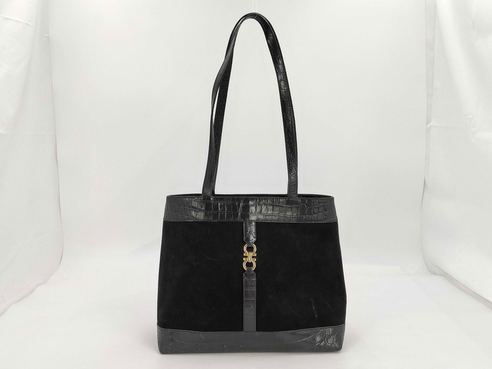 Salvatore Ferragamo Black Suede and Embossed Leather Tote Bag (1 of 10)