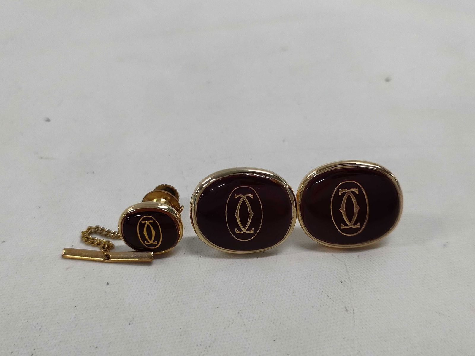 Cartier Cufflink and Tie Pin Set with Logo Inlay (1 of 8)