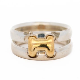 Hermes 18k & 925 Olympe Split Band Ring size 7.