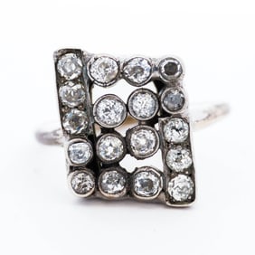 14K White Gold Antique 2.00ctw Natural Diamond Cocktail Ring - Size 9.5