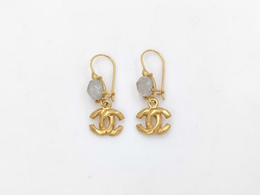 CHANEL Coco Mark Stone Gold-Tone Drop Earrings