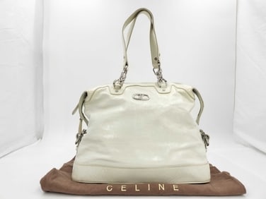 Celine White Macadam Leather Handbag