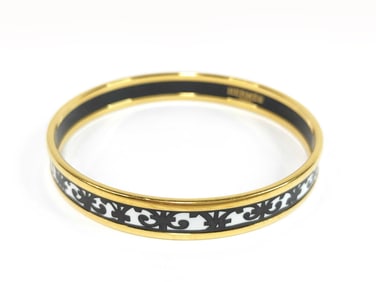 Hermès Emaille PM White and Black Enamel Bangle Bracelet
