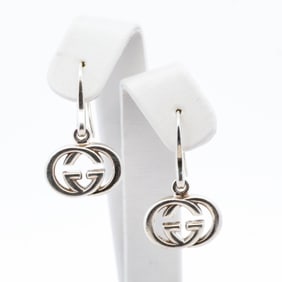 925 Silver Gucci Earrings w/ GG Interlocking Pattern