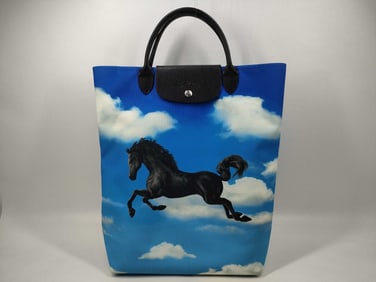 Longchamp Cloud Print Tote Bag with Black Horse Motif