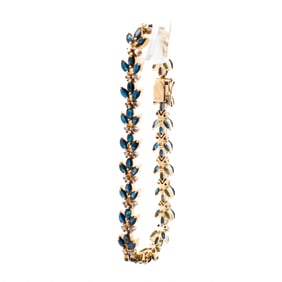 Vintage 14KYG 12.00ct Natural Sapphire & Diamond Bracelet, 7"