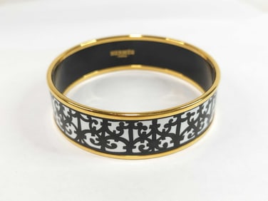 Hermes Emaille GM Black & White Bracelet Bangle Enamel