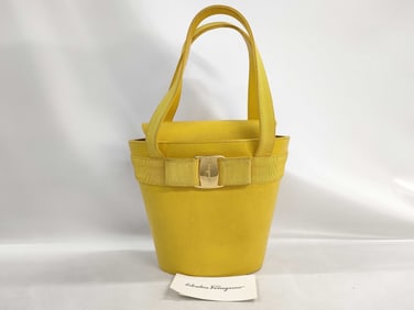 Salvatore Ferragamo Vara handbag in bright yellow python textured leather