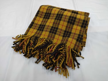 Hermes Paris Plaid Throw Blanket Yellow Black Wool Size 146×152cm