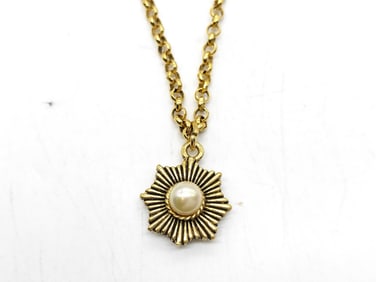 Chanel 24K Gold Plated 1984 CC Logo Pearl Pendant Necklace 16"