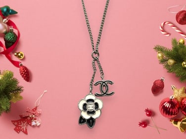 Chanel 05P Spring 2005 Camellia and Chanel Logo Pendant Necklace