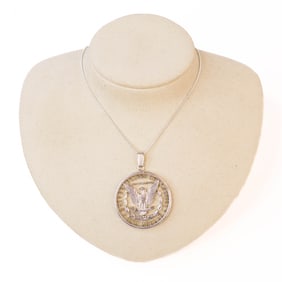Pierce Carved Morgan Silver Dollar Pendant on 18" Silver Chain