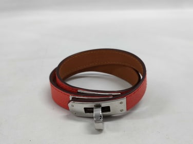 Hermes Leather Kelly De Bourtour T-Engraved Bracelet Bangle