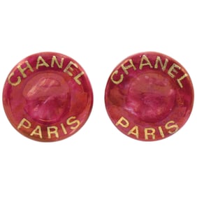 Vintage 1997 Autumn Chanel Red Resin “Chanel Paris?? Logo Round Earrings 3.5cm