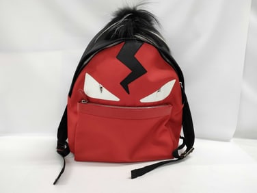 Fendi Red Nylon Monster Backpack with Fur Detail