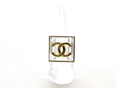 Chanel Clear Resin & Gold-Tone CC Ring Size 7