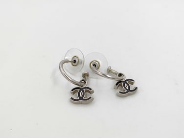 Chanel CC Logo 2006 06P Silver Hoop Earrings with box
