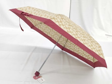 COACH Monogram Folding Umbrella Red and cream