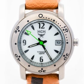 Titanium MCM Quartz & Leather Watch 28mm Case