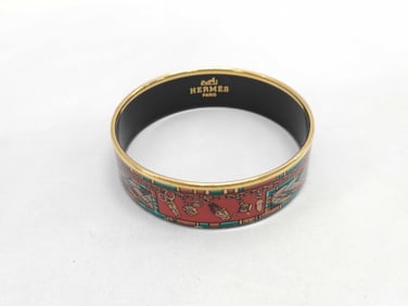 Hermes Enamel Wide Gold Hardware Bangle Bracelet