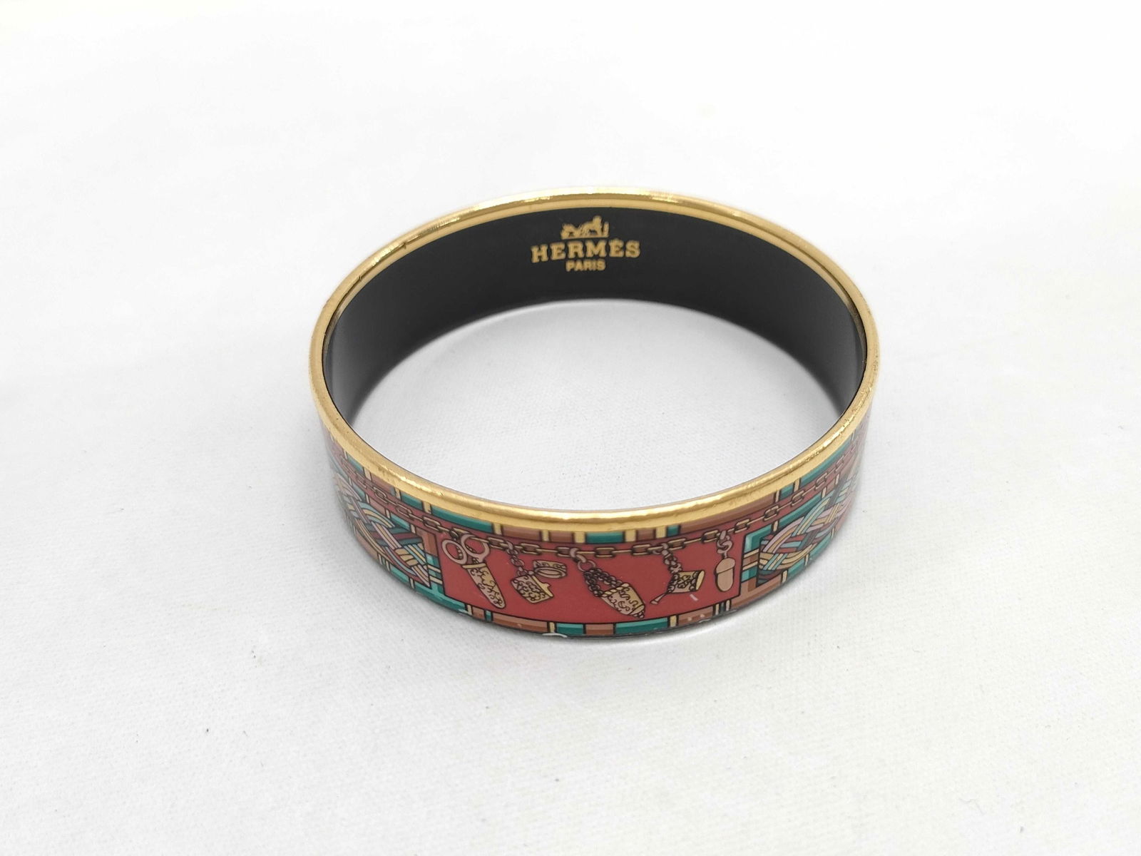 Hermes Enamel Wide Gold Hardware Bangle Bracelet (1 of 10)