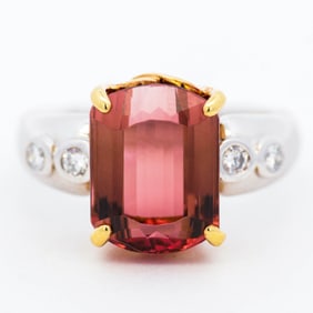 18K Gold & Platinum 6.50ct Tourmaline & .20ctw Diamond Ring, Size 8.25