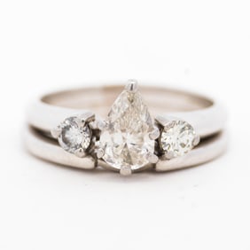 Platinum H-I I1 .75ct 1.05ctw Pear Shape Ring Set Size 5 / 5.5