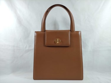 Bvlgari Brown Leather Top Handle Handbag