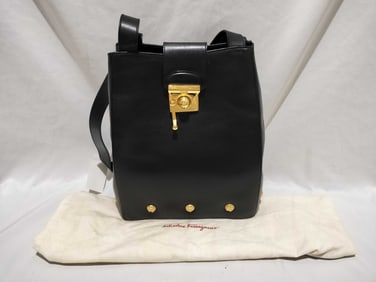 Salvatore Ferragamo Black Leather Bucket Shoulder Bag
