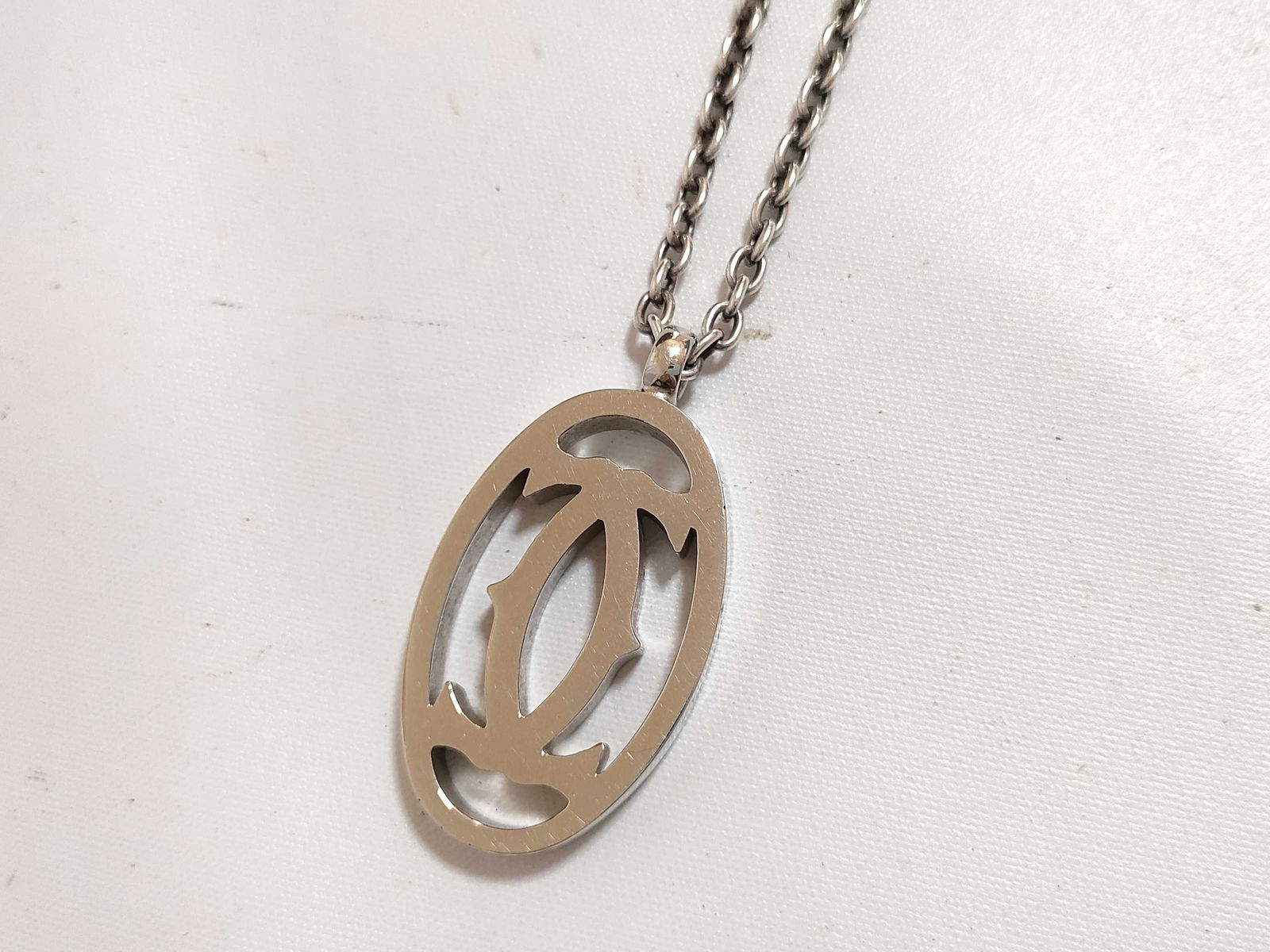 Sterling Silver Cartier Chain Necklace with Cartier CC Pendant with Box (1 of 10)