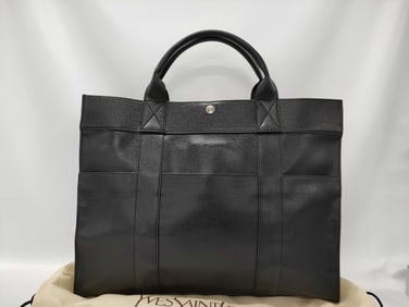 Vintage Yves Saint Laurent Black Leather Tote Bag