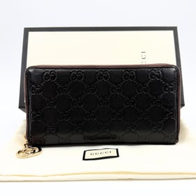 Gucci Guccissima Leather Zip-Around Wallet withh Storage bag and box