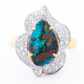18KYG/Plat. 2.84ct Boulder Opal & Natural Diamond Ring, sz 8.5