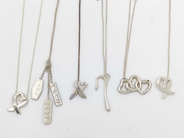 Lot of 6 Authentic Tiffany & Co. Sterling Silver Necklaces Triple Open Heart Loving Heart 1837