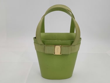Salvatore Ferragamo Vara Ribbon Green Lizard Embossed Handbag