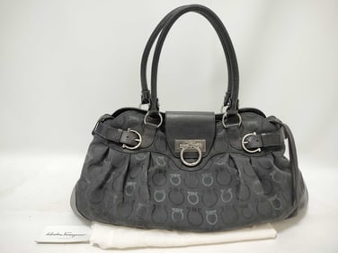 Salvatore Ferragamo Gancini Nylon and Leather Handbag