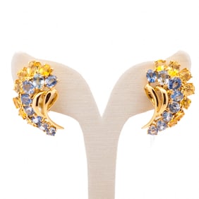 18K Yellow Gold Sapphire Earrings with 7.60ctw Sapphires 7.6 grams