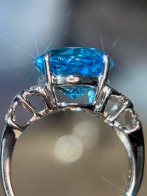 18K White Gold 6.87ctw Blue Topaz & Diamond Ring