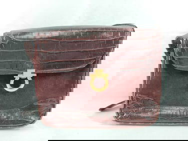 Salvatore Ferragamo Gancini Croc Leather Suede Shoulder Bag