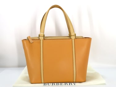 Burberry Tan Leather Nova Check Lined Handbag 20cm