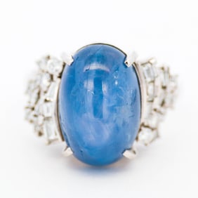 Platinum 12.39ct Star Sapphire & .67ctw Diamond Ring, size 6.75