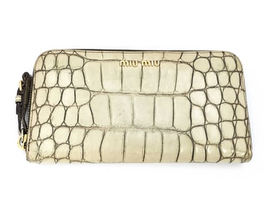 Miu Miu Crocodile-Embossed Leather Zip-Around Wallet