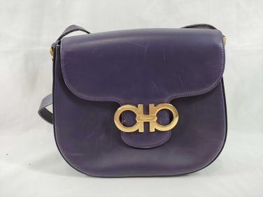Authentic Salvatore Ferragamo Gancini Mini Shoulder Bag, Purple